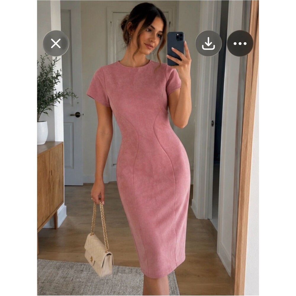 Windsor Rose Suede-Look Short Sleeve Sheath Dress